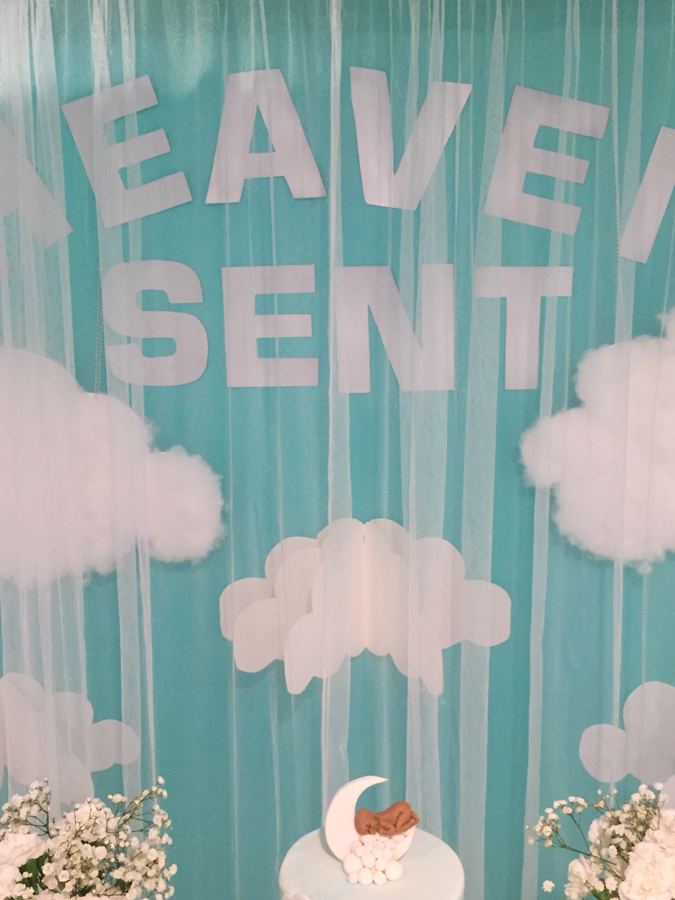 Heaven sent baby store shower table decorations